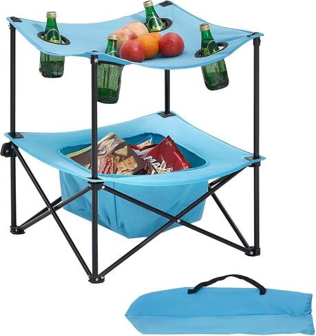 VEVOR Folding Camping Table, Portable Outdoor Lightweight Picnic Table, 600D Oxford Fabric Waterproof Canvas Travel Beach Tables, with 4 Cup Holders, Carry Bag, for Tailgating Camping Picnic, Black in Saudi Arabia