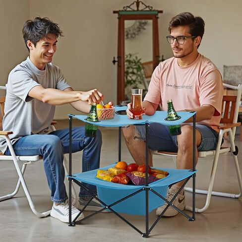 VEVOR Folding Camping Table, Portable Outdoor Lightweight Picnic Table, 600D Oxford Fabric Waterproof Canvas Travel Beach Tables, with 4 Cup Holders, Carry Bag, for Tailgating Camping Picnic, Black in Saudi Arabia