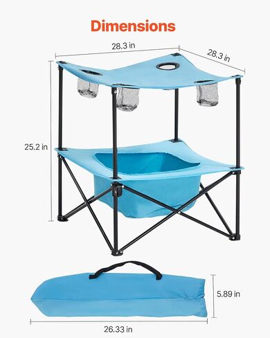 VEVOR Folding Camping Table, Portable Outdoor Lightweight Picnic Table, 600D Oxford Fabric Waterproof Canvas Travel Beach Tables, with 4 Cup Holders, Carry Bag, for Tailgating Camping Picnic, Black in Saudi Arabia