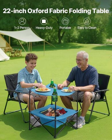 VEVOR Folding Camping Table, Portable Outdoor Lightweight Picnic Table, 600D Oxford Fabric Waterproof Canvas Travel Beach Tables, with 4 Cup Holders, Carry Bag, for Tailgating Camping Picnic, Black in Saudi Arabia
