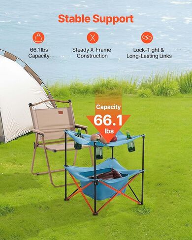 VEVOR Folding Camping Table, Portable Outdoor Lightweight Picnic Table, 600D Oxford Fabric Waterproof Canvas Travel Beach Tables, with 4 Cup Holders, Carry Bag, for Tailgating Camping Picnic, Black in Saudi Arabia