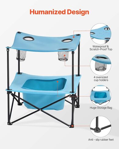 VEVOR Folding Camping Table, Portable Outdoor Lightweight Picnic Table, 600D Oxford Fabric Waterproof Canvas Travel Beach Tables, with 4 Cup Holders, Carry Bag, for Tailgating Camping Picnic, Black in Saudi Arabia
