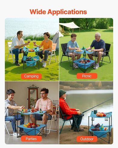 VEVOR Folding Camping Table, Portable Outdoor Lightweight Picnic Table, 600D Oxford Fabric Waterproof Canvas Travel Beach Tables, with 4 Cup Holders, Carry Bag, for Tailgating Camping Picnic, Black in Saudi Arabia