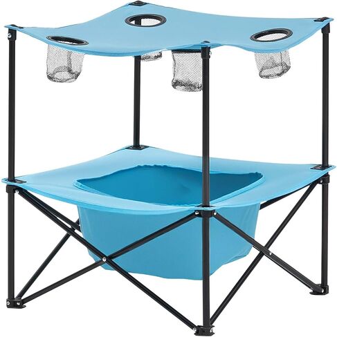 VEVOR Folding Camping Table, Portable Outdoor Lightweight Picnic Table, 600D Oxford Fabric Waterproof Canvas Travel Beach Tables, with 4 Cup Holders, Carry Bag, for Tailgating Camping Picnic, Black in Saudi Arabia
