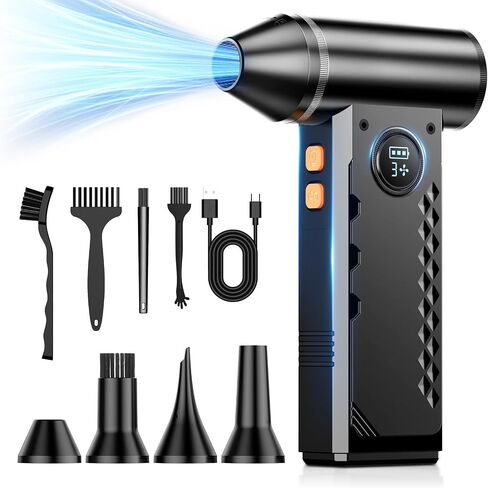 Compressed Air Duster, 150000RPM Electric Air Duster with LED Display & Light, 4 Gear Adjustable Cordless Air Blower, Rechargeable Brushless Motor Turbo Fan for Keyboard, Electronic Devices, Home, Car in Saudi Arabia