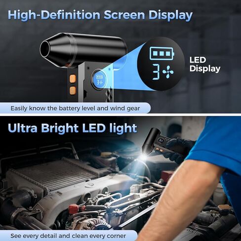 Compressed Air Duster, 150000RPM Electric Air Duster with LED Display & Light, 4 Gear Adjustable Cordless Air Blower, Rechargeable Brushless Motor Turbo Fan for Keyboard, Electronic Devices, Home, Car in Saudi Arabia