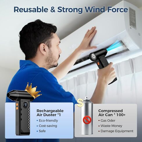 Compressed Air Duster, 150000RPM Electric Air Duster with LED Display & Light, 4 Gear Adjustable Cordless Air Blower, Rechargeable Brushless Motor Turbo Fan for Keyboard, Electronic Devices, Home, Car in Saudi Arabia