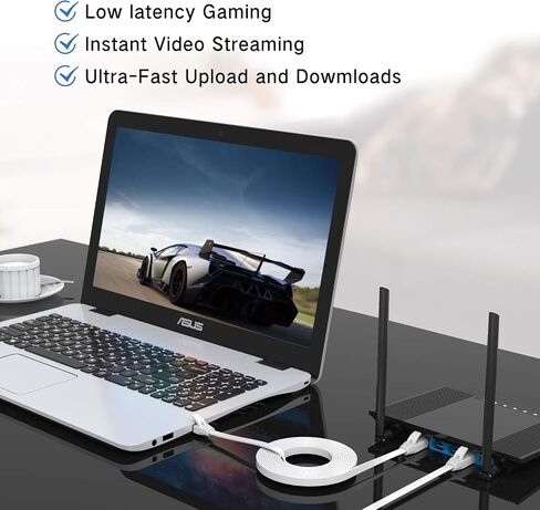 10m Cat6 Ethernet Cable, Long Internet Cables High-Speed Patch Cord Flat Design 1Gbps for 250Mhz/s UTP for Console, PS3, PS4, PS5, Switch, Router, Modem, Patch Panel, PC, TV, Home Office in Saudi Arabia