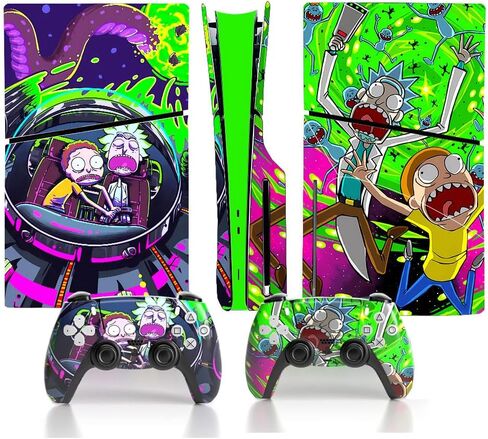ملصق الفينيل ل PS5 Slim Disc Skin PlayStation 5 Anime Console & Controller (Green & Purple) in Kuwait