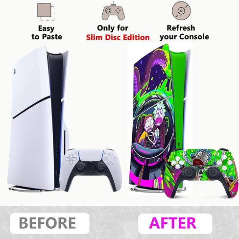 ملصق الفينيل ل PS5 Slim Disc Skin PlayStation 5 Anime Console & Controller (Green & Purple) in Kuwait