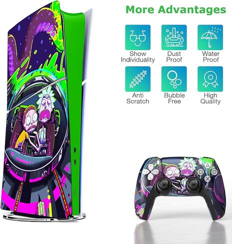 ملصق الفينيل ل PS5 Slim Disc Skin PlayStation 5 Anime Console & Controller (Green & Purple) in Kuwait