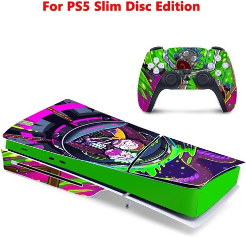 ملصق الفينيل ل PS5 Slim Disc Skin PlayStation 5 Anime Console & Controller (Green & Purple) in Kuwait