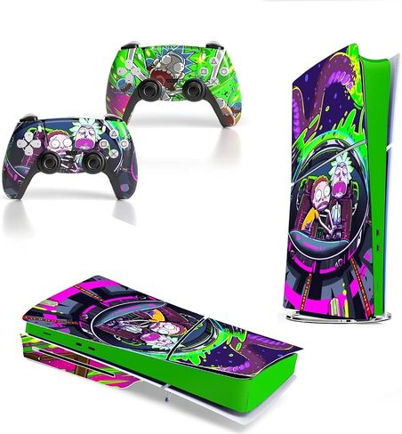 ملصق الفينيل ل PS5 Slim Disc Skin PlayStation 5 Anime Console & Controller (Green & Purple) in Kuwait