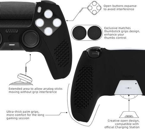 Playvital لجلد وحدة التحكم PS5 | شحن قفص الاتهام ودود ، ومرصعة ثلاثية الأبعاد مرصعة من الحامي المضاد للانزلاق غطاء ناعم مع 6 قبضة الإبهام و 2 ملصقات ، واضحة أبيض in Saudi Arabia