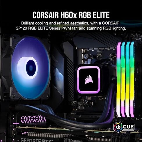 Corsair H60X RGB Elite CPU CPU CONDER - 16 RGLEDS Dynamic - SP120 Series Series PWM مع تقنية AirGuide - Intel® LGA 1700 ، 1200 ، 115x ، 2066 ، AMD® AM5/AM4 Sockets - Black (Renewed) in Saudi Arabia