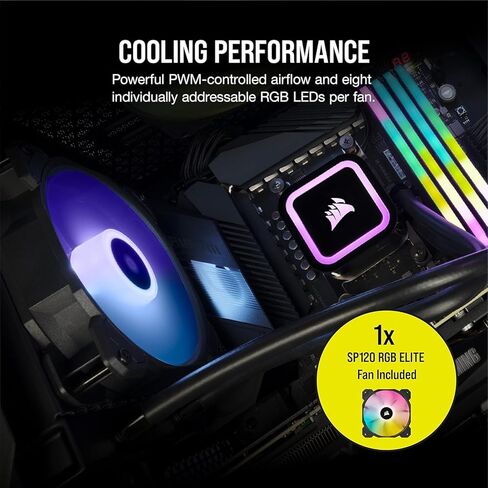 Corsair H60X RGB Elite CPU CPU CONDER - 16 RGLEDS Dynamic - SP120 Series Series PWM مع تقنية AirGuide - Intel® LGA 1700 ، 1200 ، 115x ، 2066 ، AMD® AM5/AM4 Sockets - Black (Renewed) in Saudi Arabia