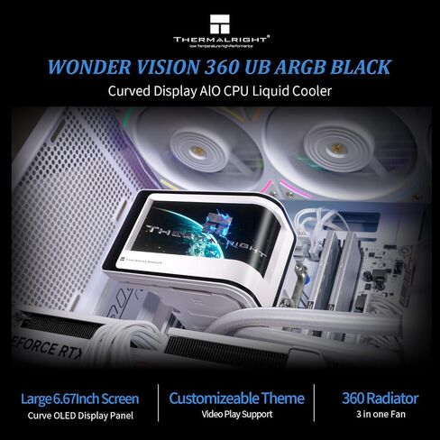 Thermalright Wonder Vision 360 UB Argb White Cpu Water Colder ، شاشة منحنية مغناطيسية 6.67 بوصة بدقة 2400 × 1080 ، شاشة عرض AMOLED ، مبرد CPU السائل لـ AM4/AM5 ، Intel LGA1700/1851 in Saudi Arabia