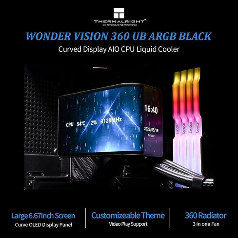Thermalright Wonder Vision 360 Turbo ARGB Black AIO CPU Cooling, CPU Water Cooler System, 6.67 Inch Curved Screen with 2400x1080 Resolution, for AM4/AM5, LGA1851/1700, 7:3 Visual Scale Screen Ratio in Saudi Arabia