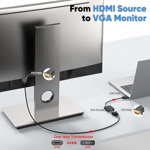 HDMI إلى VGA 10 عبوات ، محول HDMI-to-VGA أحادي الاتجاه إلى VGA من الذكور المطلي بالذهب إلى الإناث للمراقبة ، جهاز العرض ، HDTV ، الكمبيوتر المحمول ، الكمبيوتر ، سطح المكتب ، Chromebook ، Roku ، Xbox وأكثر من ذلك in Kuwait