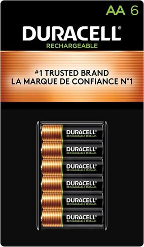 بطاريات Duracell القابلة لإعادة الشحن AA 2500mAh ، 6 عدد (حزمة من 1) ، مزدوجة بطارية للطاقة طويلة الأمد ، والبطارية المسبقة للأغراض بالكامل للأجهزة المنزلية والأعمال in Saudi Arabia
