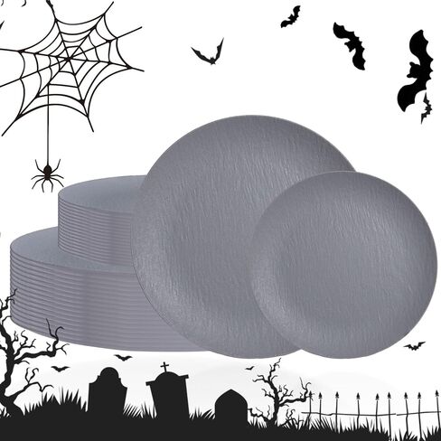 WONDERFUL 32pcs Light Grey Plastic Plates Reusable Unbreakable & Dishwasher safe Dishes Set Outdoor Plates Includes:16 Dinner 10" and 16 Dessert Plate 7.3" Ideal for BBQ Camping in Saudi Arabia