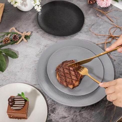 WONDERFUL 32pcs Light Grey Plastic Plates Reusable Unbreakable & Dishwasher safe Dishes Set Outdoor Plates Includes:16 Dinner 10" and 16 Dessert Plate 7.3" Ideal for BBQ Camping in Saudi Arabia