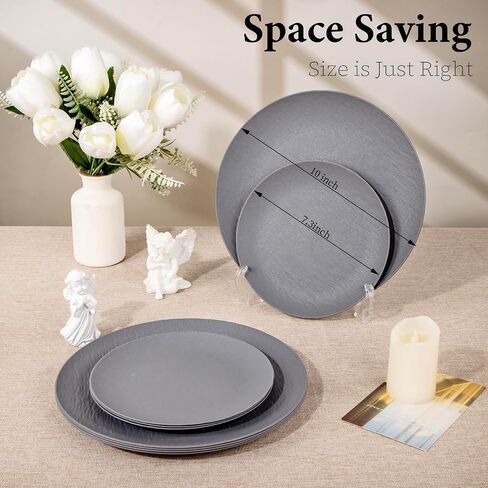 WONDERFUL 32pcs Light Grey Plastic Plates Reusable Unbreakable & Dishwasher safe Dishes Set Outdoor Plates Includes:16 Dinner 10" and 16 Dessert Plate 7.3" Ideal for BBQ Camping in Saudi Arabia
