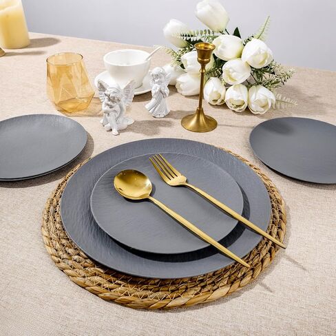 WONDERFUL 32pcs Light Grey Plastic Plates Reusable Unbreakable & Dishwasher safe Dishes Set Outdoor Plates Includes:16 Dinner 10" and 16 Dessert Plate 7.3" Ideal for BBQ Camping in Saudi Arabia