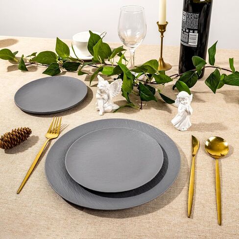 WONDERFUL 32pcs Light Grey Plastic Plates Reusable Unbreakable & Dishwasher safe Dishes Set Outdoor Plates Includes:16 Dinner 10" and 16 Dessert Plate 7.3" Ideal for BBQ Camping in Saudi Arabia
