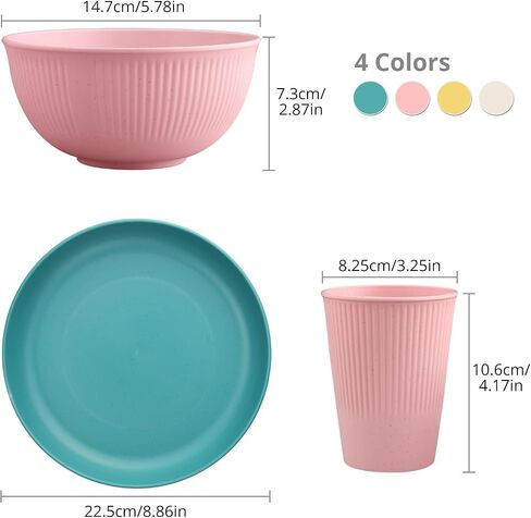 Tanice Plastic Dinnerware Set, 12PCS Outdoor Plates and Bowls Sets, Kids Dinnerware Set for 4, Plastic Dishes Set with Pltaes, Bowls, Cups for Kitchen, Outdoor Camping in Kuwait