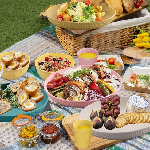 Tanice Plastic Dinnerware Set, 12PCS Outdoor Plates and Bowls Sets, Kids Dinnerware Set for 4, Plastic Dishes Set with Pltaes, Bowls, Cups for Kitchen, Outdoor Camping in Kuwait