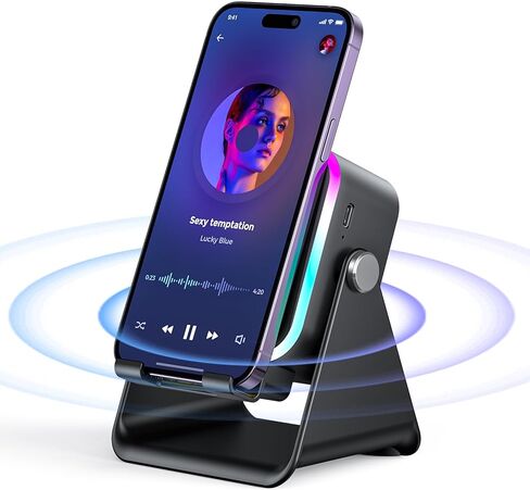 Induction Speaker with Phone Stand 5 in 1 Wireless Induction Bluetooth Audio for iPhone Android Phone Speakers Amplifier with Rechargeable Colorful Light, Birthday Gifts for Men Women Teens (Black) in Kuwait