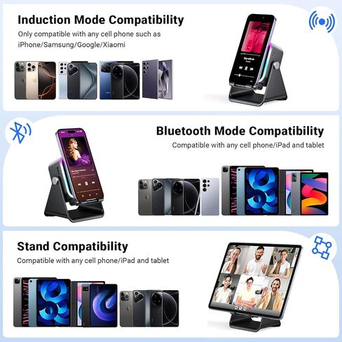 Induction Speaker with Phone Stand 5 in 1 Wireless Induction Bluetooth Audio for iPhone Android Phone Speakers Amplifier with Rechargeable Colorful Light, Birthday Gifts for Men Women Teens (Black) in Kuwait