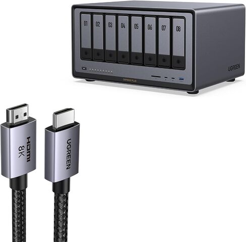 UGREEN NASYNC DXP8800 8-Bay Desktop NAS ، حزمة تخزين متصلة بالشبكة (Diskless) مع 8K HDMI 2.1 كابل معتمد 6.6 قدم in Saudi Arabia