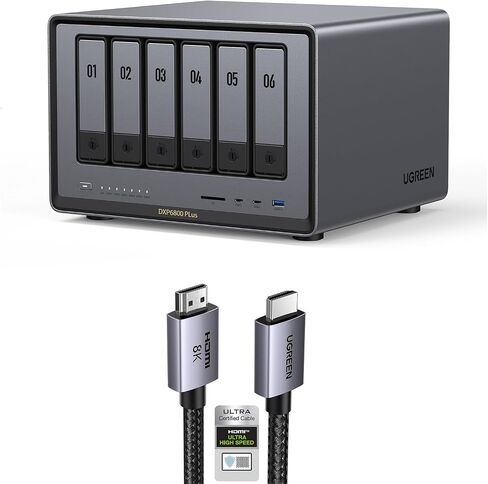 UGREEN NASYNC DXP6800 Plus 6-Bay Desktop NAS Support STAINGE CATERSS تصل إلى 196 تيرابايت مع كابل HDMI 6K 8K معتمد. in Saudi Arabia
