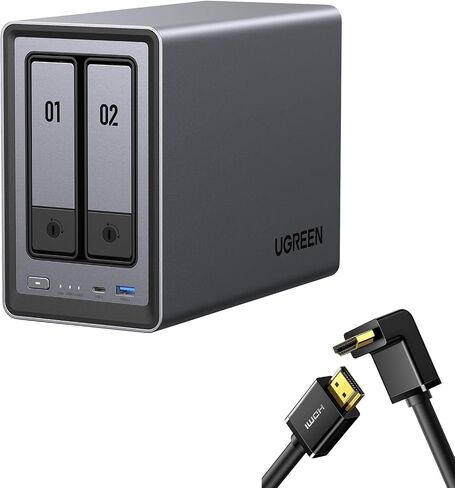 UGREEN NASync DXP2800 2-Bay Desktop NAS,Network Attached Storage (Diskless) Bundle with HDMI Cable Right Angle 4K 90 Degree HDMI Cord 3.3FT in Saudi Arabia