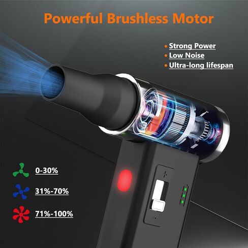 Compressed Air Duster – 110,000 RPM Super Power Cordless FT03 Electric Blower with Brushless Motor, 0-100 Speed Adjustable Jet Fan, Dust Blower for Keyboard, PC, Car & Outdoor Cleaning (Black) in Saudi Arabia