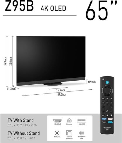 Panasonic TV-65Z95BP Z95BP Series 65 بوصة LED 4K Ultra HD SMART FIRE TV BUNDLE مع كابل 2x 6fts 4K HDMI ، والمسرح أساسيات وحزمة الحماية الحصرية 26 شهر in Saudi Arabia