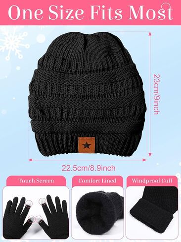 Suhine 8 مجموعة قفازات الشتاء وقبعة مجموعة 8 قطع قبعات الشتاء المحبوكة الدافئة للنساء 8 أزواج قفازات لمس ناعمة بيني قفازات نسائية دافئة للنساء الطقس البارد، 7 ألوان in Kuwait