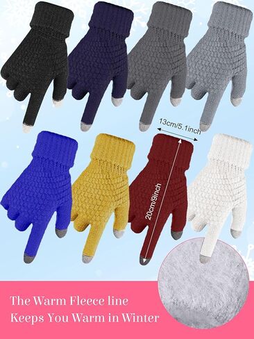 Suhine 8 مجموعة قفازات الشتاء وقبعة مجموعة 8 قطع قبعات الشتاء المحبوكة الدافئة للنساء 8 أزواج قفازات لمس ناعمة بيني قفازات نسائية دافئة للنساء الطقس البارد، 7 ألوان in Kuwait
