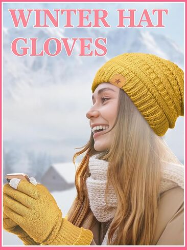 Suhine 8 مجموعة قفازات الشتاء وقبعة مجموعة 8 قطع قبعات الشتاء المحبوكة الدافئة للنساء 8 أزواج قفازات لمس ناعمة بيني قفازات نسائية دافئة للنساء الطقس البارد، 7 ألوان in Kuwait