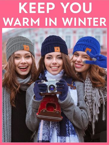 Suhine 8 مجموعة قفازات الشتاء وقبعة مجموعة 8 قطع قبعات الشتاء المحبوكة الدافئة للنساء 8 أزواج قفازات لمس ناعمة بيني قفازات نسائية دافئة للنساء الطقس البارد، 7 ألوان in Kuwait