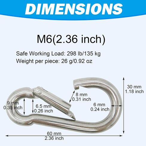 Marine Grade 316 Stainless Steel Carabiners Heavy Duty, Durable & Rust-Free Clips for Gym, Swing, Dog Leashes, Hammocks, Keychains, and More in Saudi Arabia