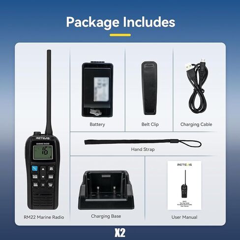 Retevis RM22 Marine Radio, IP67 Waterproof Handheld Floating Radio, High Power, Noise Cancelling Mic, NOAA Weather, 2200mAh, USB Charging, Backlit LCD Display, Boat Radios for Kayak Fishing(2 Pack) in Saudi Arabia