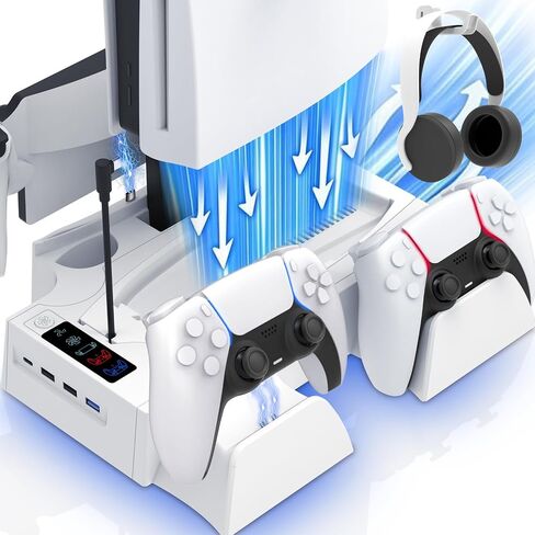 PS5 / PS5 Slim Cooling Station with PlayStation Portal and Controller Charging Station, Cooling Stand for PlayStation 5 Console, PS 5 Portal Dock Accessories with Cooler Fan, Headset Holder, 4 USB Hub in Saudi Arabia