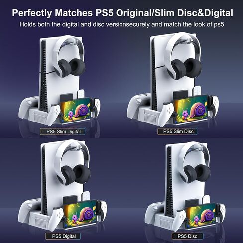 PS5 / PS5 Slim Cooling Station with PlayStation Portal and Controller Charging Station, Cooling Stand for PlayStation 5 Console, PS 5 Portal Dock Accessories with Cooler Fan, Headset Holder, 4 USB Hub in Saudi Arabia