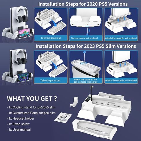 PS5 / PS5 Slim Cooling Station with PlayStation Portal and Controller Charging Station, Cooling Stand for PlayStation 5 Console, PS 5 Portal Dock Accessories with Cooler Fan, Headset Holder, 4 USB Hub in Saudi Arabia