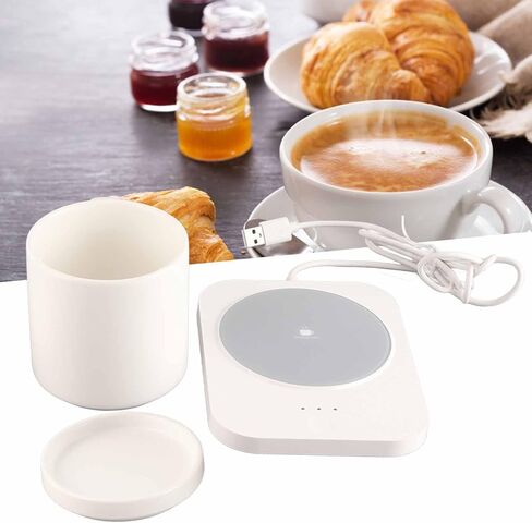 USB Powered Mug Warmer Cup Warmer with 3 Temperature Settings Fast Heating for Home Office Desk Use ABS Ceramics Material 15W Power (White) in Saudi Arabia