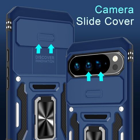 حافظة DEERLAMN لهاتف Google Pixel 8 Pro مع غطاء كاميرا منزلق + واقي شاشة (عبوة واحدة)، مسند حلقي دوار، غطاء واقٍ شديد التحمل مقاوم للصدمات بدرجة عسكرية - أسود in Kuwait