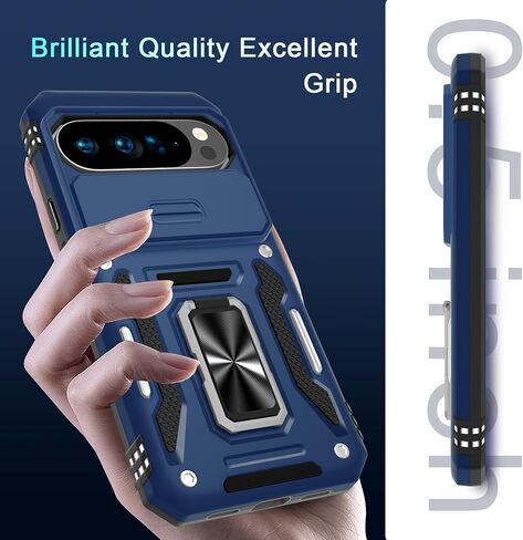 حافظة DEERLAMN لهاتف Google Pixel 8 Pro مع غطاء كاميرا منزلق + واقي شاشة (عبوة واحدة)، مسند حلقي دوار، غطاء واقٍ شديد التحمل مقاوم للصدمات بدرجة عسكرية - أسود in Kuwait